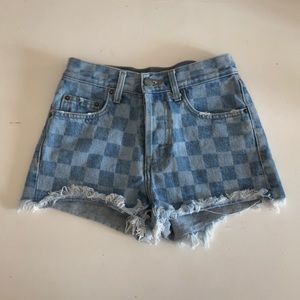 carmar checkered jean shorts